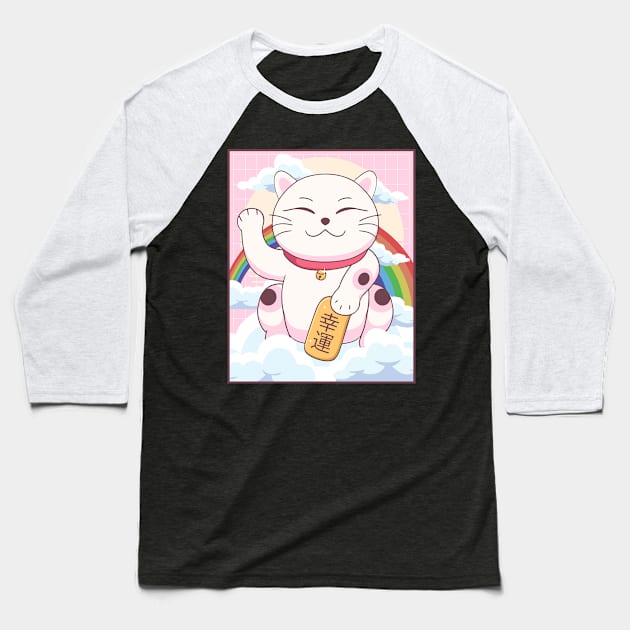 Kawaii Maneki Neko Cat Japanese Aesthetic Gift Baseball T-Shirt by Alex21